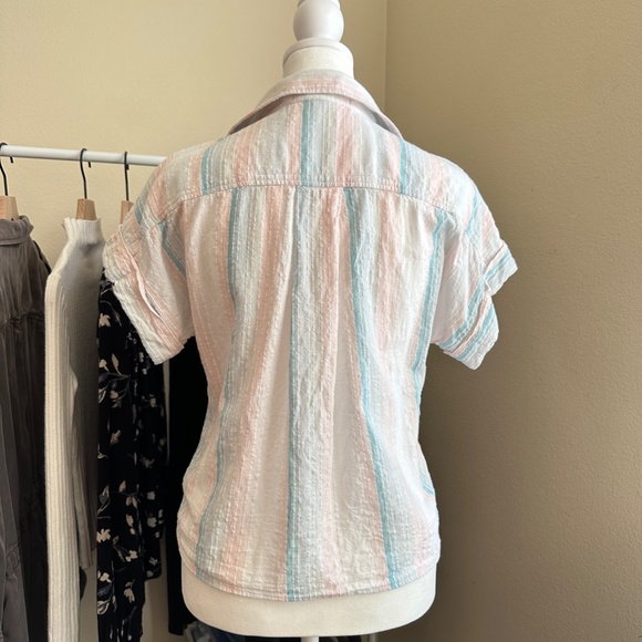 Anthropologie | Cloth & Stone Liya Pastel Striped Tie Front top size XS - Picture 4 of 12